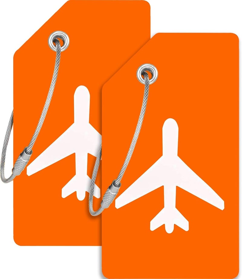 JOIKIT 2 Pack Silicone Luggage Tag for Suitcases with Stainless Loop with Name ID Card Perfect to Quickly Spot Baggage Handbag Luggage Travel Suitcase (Orange) - Image 1